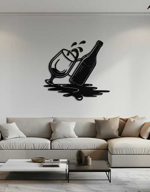 Load image into Gallery viewer, Wine Bottle and Glass Metal Wall Art – Modern Bar Decor with Splash Effect for Kitchen or Lounge Spaces- KAF356
