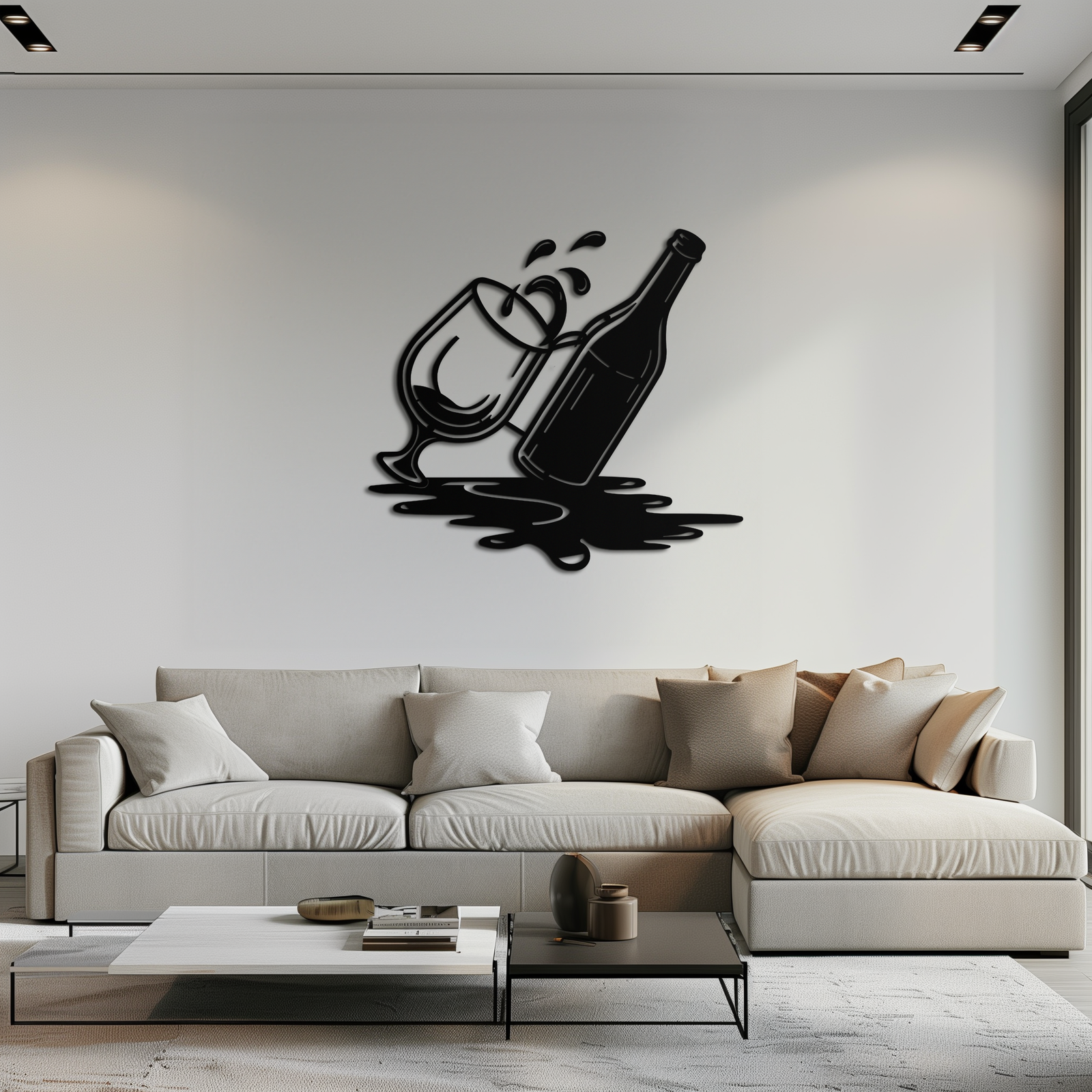 Wine Bottle and Glass Metal Wall Art – Modern Bar Decor with Splash Effect for Kitchen or Lounge Spaces- KAF356