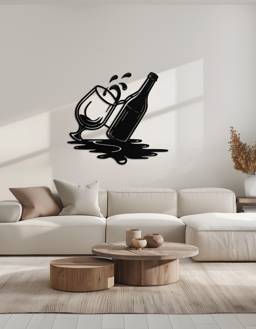 Load image into Gallery viewer, Wine Bottle and Glass Metal Wall Art – Modern Bar Decor with Splash Effect for Kitchen or Lounge Spaces- KAF356
