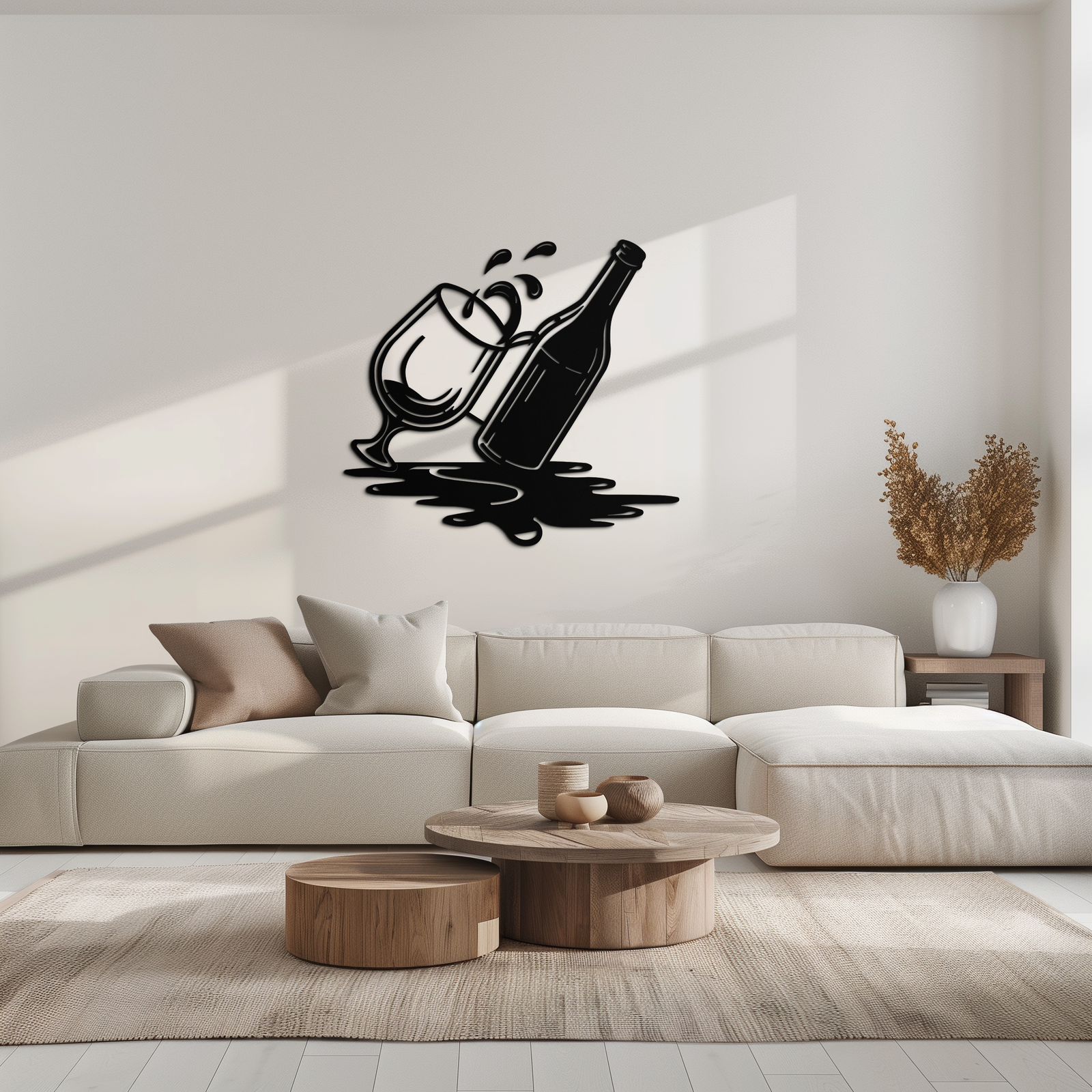 Wine Bottle and Glass Metal Wall Art – Modern Bar Decor with Splash Effect for Kitchen or Lounge Spaces- KAF356