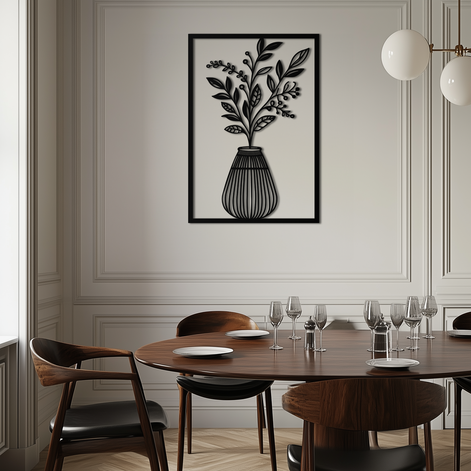 Botanical Vase Metal Wall Art – Elegant Plant Silhouette for Modern Nature-Inspired Decor- KAF357