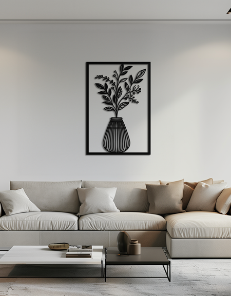 Botanik Vazo Metal Duvar Sanatı – Modern Doğa Esintili Dekor İçin Zarif Bitki Silüeti - KAF357 