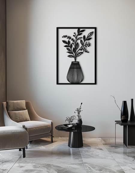 Botanik Vazo Metal Duvar Sanatı – Modern Doğa Esintili Dekor İçin Zarif Bitki Silüeti - KAF357 