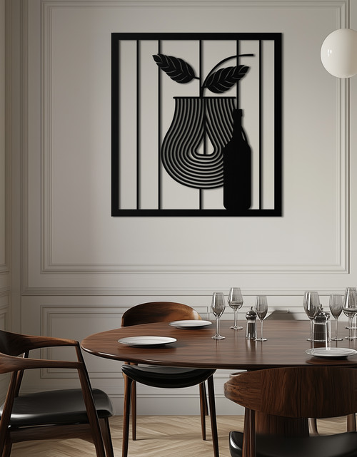Load image into Gallery viewer, Bottle and Leaf Metal Wall Art – Modern Abstract Home Decor for Kitchen or Dining Room- KAF358
