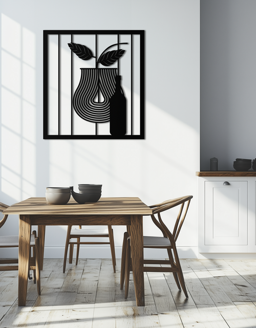 Load image into Gallery viewer, Bottle and Leaf Metal Wall Art – Modern Abstract Home Decor for Kitchen or Dining Room- KAF358

