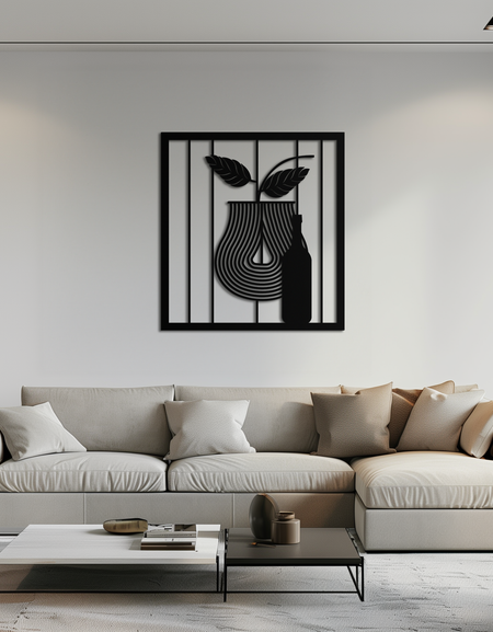 Bottle and Leaf Metal Wall Art – Modern Abstract Home Decor for Kitchen or Dining Room- KAF358