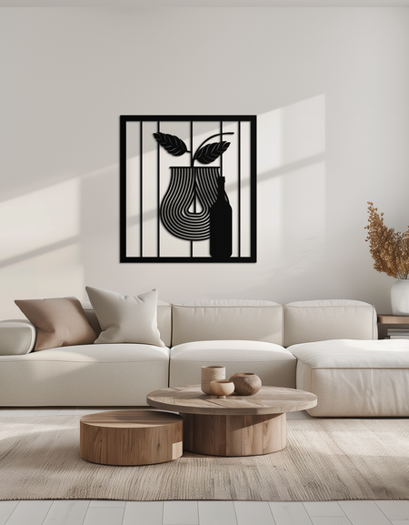 Bottle and Leaf Metal Wall Art – Modern Abstract Home Decor for Kitchen or Dining Room- KAF358