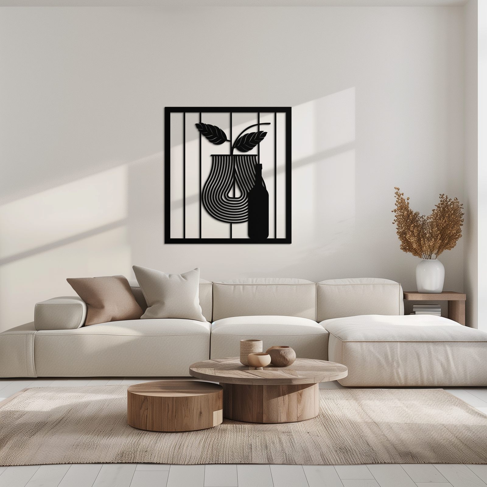Bottle and Leaf Metal Wall Art – Modern Abstract Home Decor for Kitchen or Dining Room- KAF358