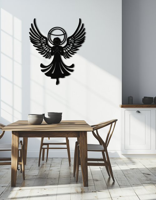 Load image into Gallery viewer, Guardian Angel Metal Wall Art – Spiritual Angel Silhouette with Halo for Home Blessing Decor- KAF359

