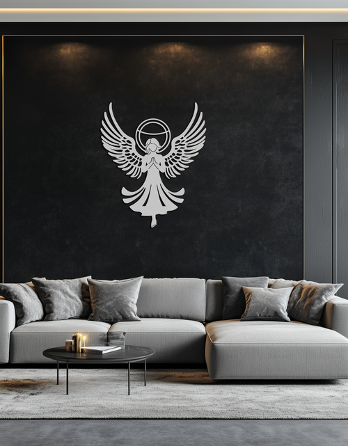 Load image into Gallery viewer, Guardian Angel Metal Wall Art – Spiritual Angel Silhouette with Halo for Home Blessing Decor- KAF359
