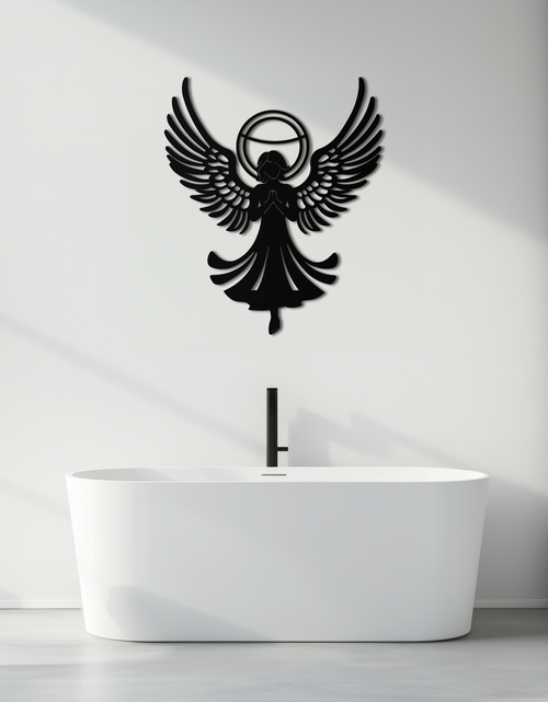 Load image into Gallery viewer, Guardian Angel Metal Wall Art – Spiritual Angel Silhouette with Halo for Home Blessing Decor- KAF359
