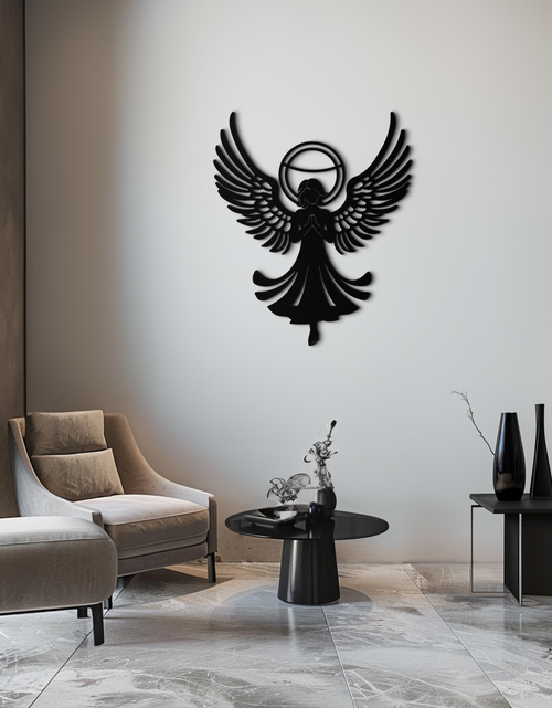 Load image into Gallery viewer, Guardian Angel Metal Wall Art – Spiritual Angel Silhouette with Halo for Home Blessing Decor- KAF359

