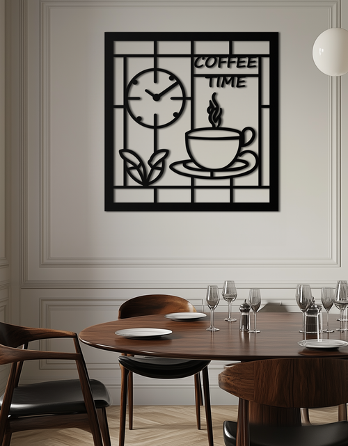 Load image into Gallery viewer, Coffee Time Metal Wall Art – Coffee Cup and Clock Design for Kitchen and Cafe Decor- KAF360
