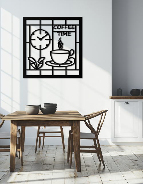Load image into Gallery viewer, Coffee Time Metal Wall Art – Coffee Cup and Clock Design for Kitchen and Cafe Decor- KAF360
