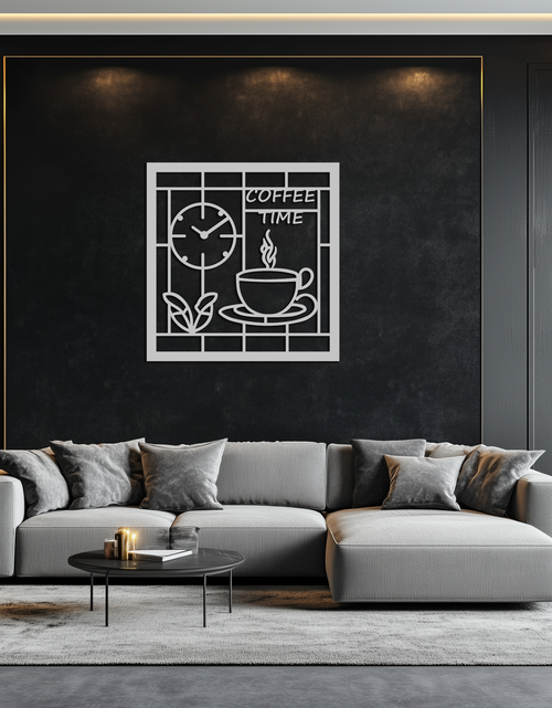 Load image into Gallery viewer, Coffee Time Metal Wall Art – Coffee Cup and Clock Design for Kitchen and Cafe Decor- KAF360
