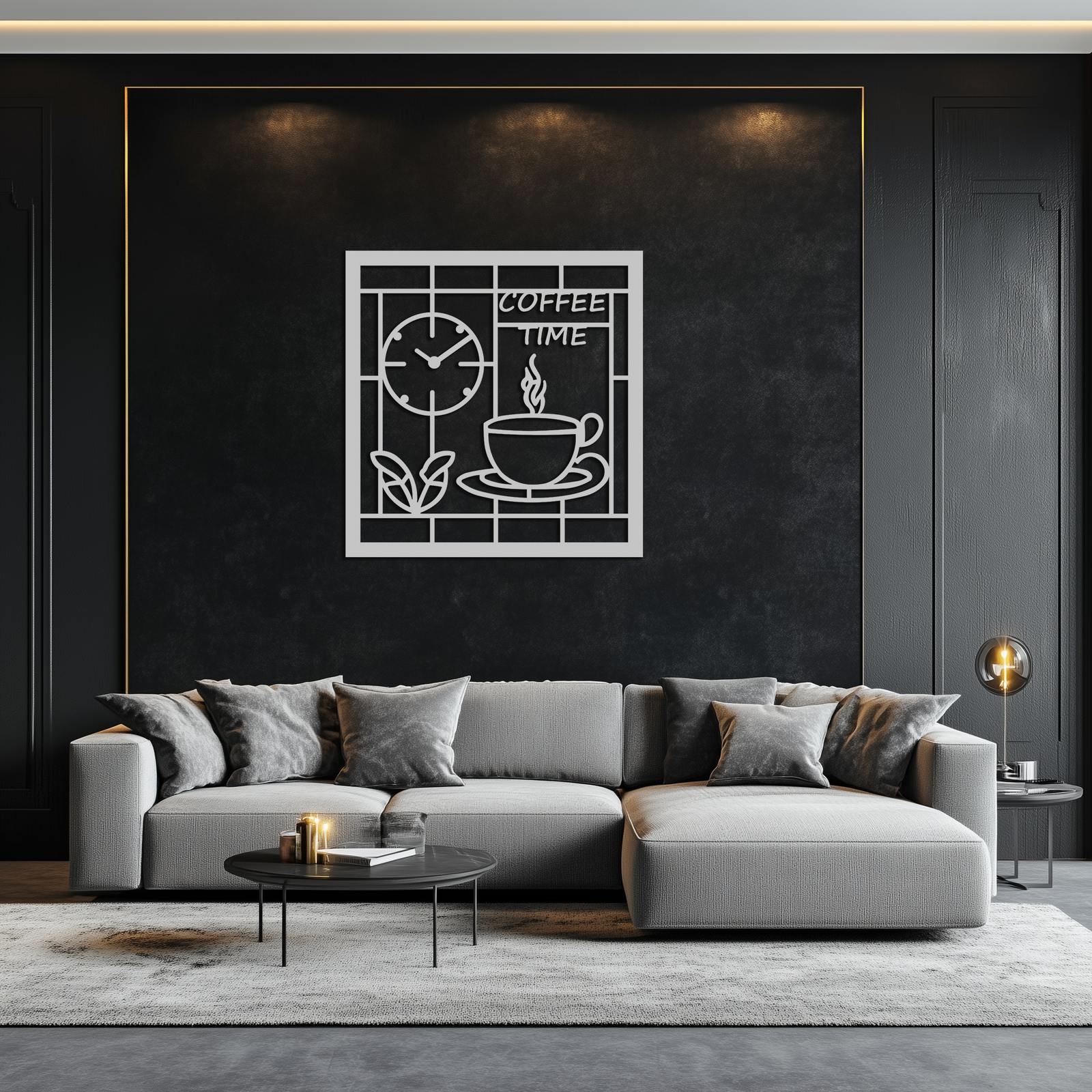 Coffee Time Metal Wall Art – Coffee Cup and Clock Design for Kitchen and Cafe Decor- KAF360
