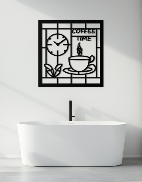 Load image into Gallery viewer, Coffee Time Metal Wall Art – Coffee Cup and Clock Design for Kitchen and Cafe Decor- KAF360
