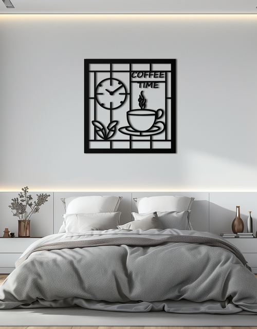 Load image into Gallery viewer, Coffee Time Metal Wall Art – Coffee Cup and Clock Design for Kitchen and Cafe Decor- KAF360
