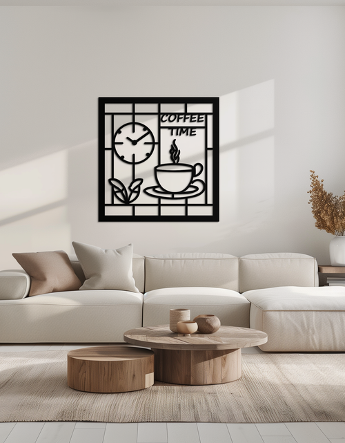 Load image into Gallery viewer, Coffee Time Metal Wall Art – Coffee Cup and Clock Design for Kitchen and Cafe Decor- KAF360
