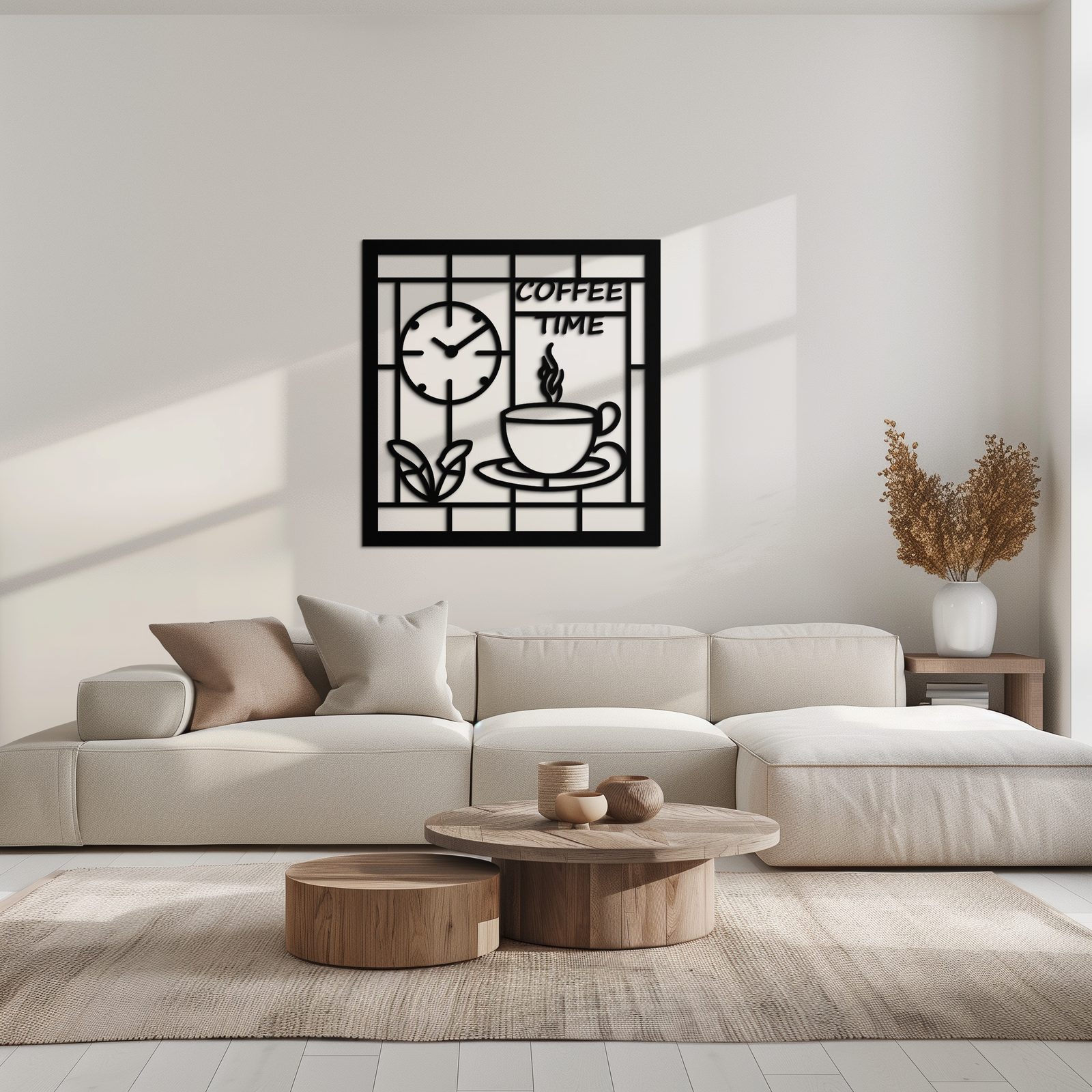 Coffee Time Metal Wall Art – Coffee Cup and Clock Design for Kitchen and Cafe Decor- KAF360