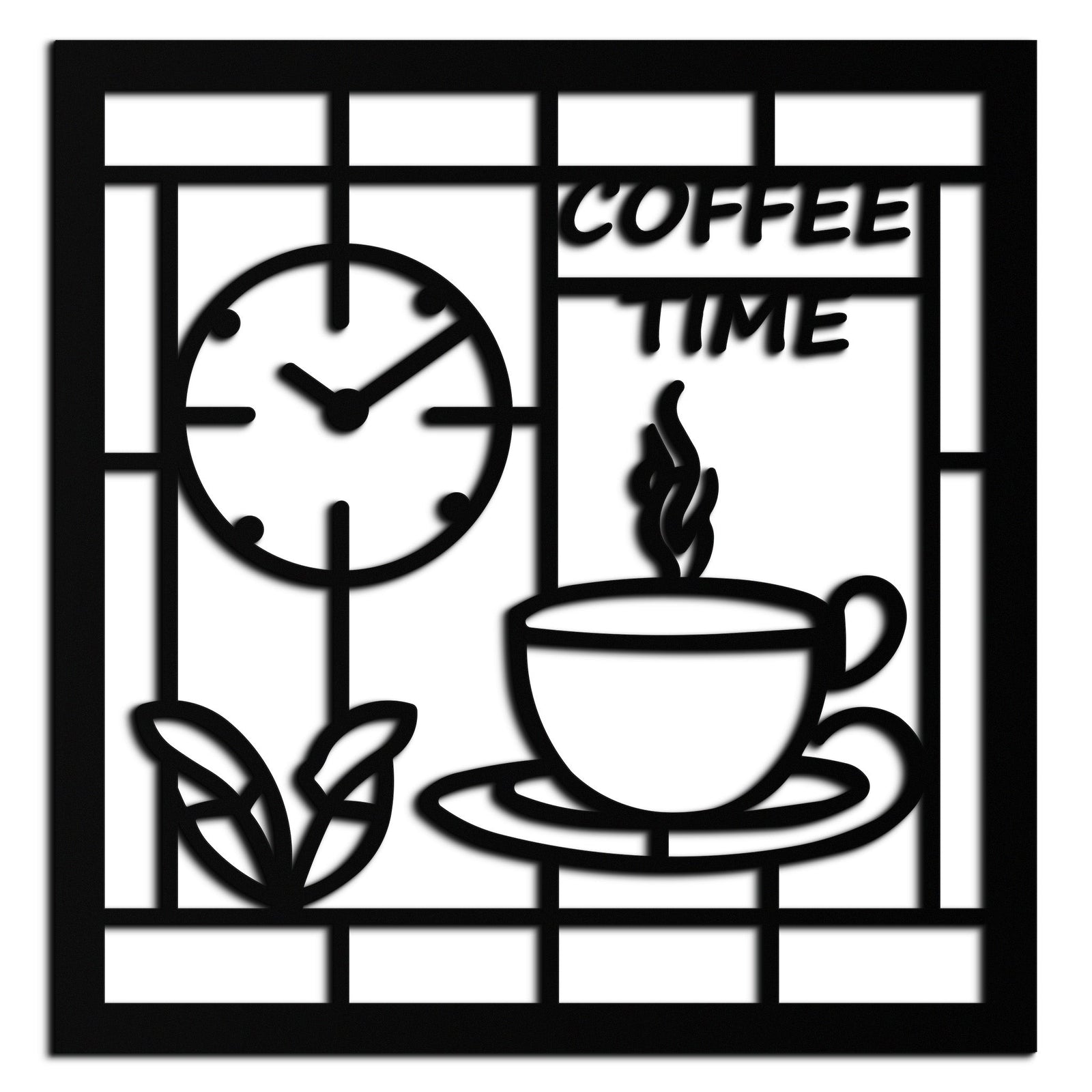 Coffee Time Metal Wall Art – Coffee Cup and Clock Design for Kitchen and Cafe Decor- KAF360