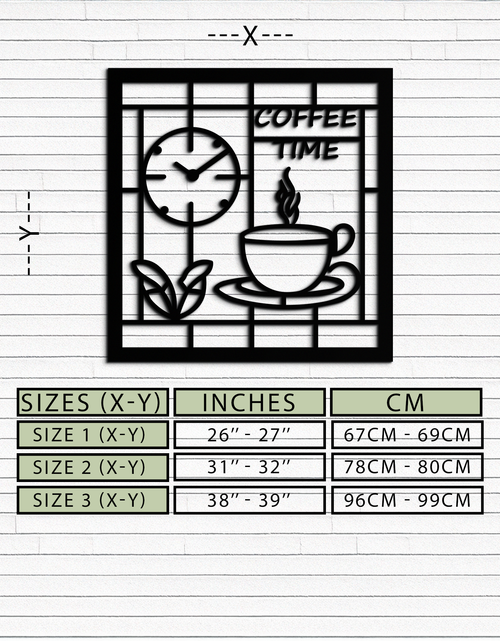Load image into Gallery viewer, Coffee Time Metal Wall Art – Coffee Cup and Clock Design for Kitchen and Cafe Decor- KAF360
