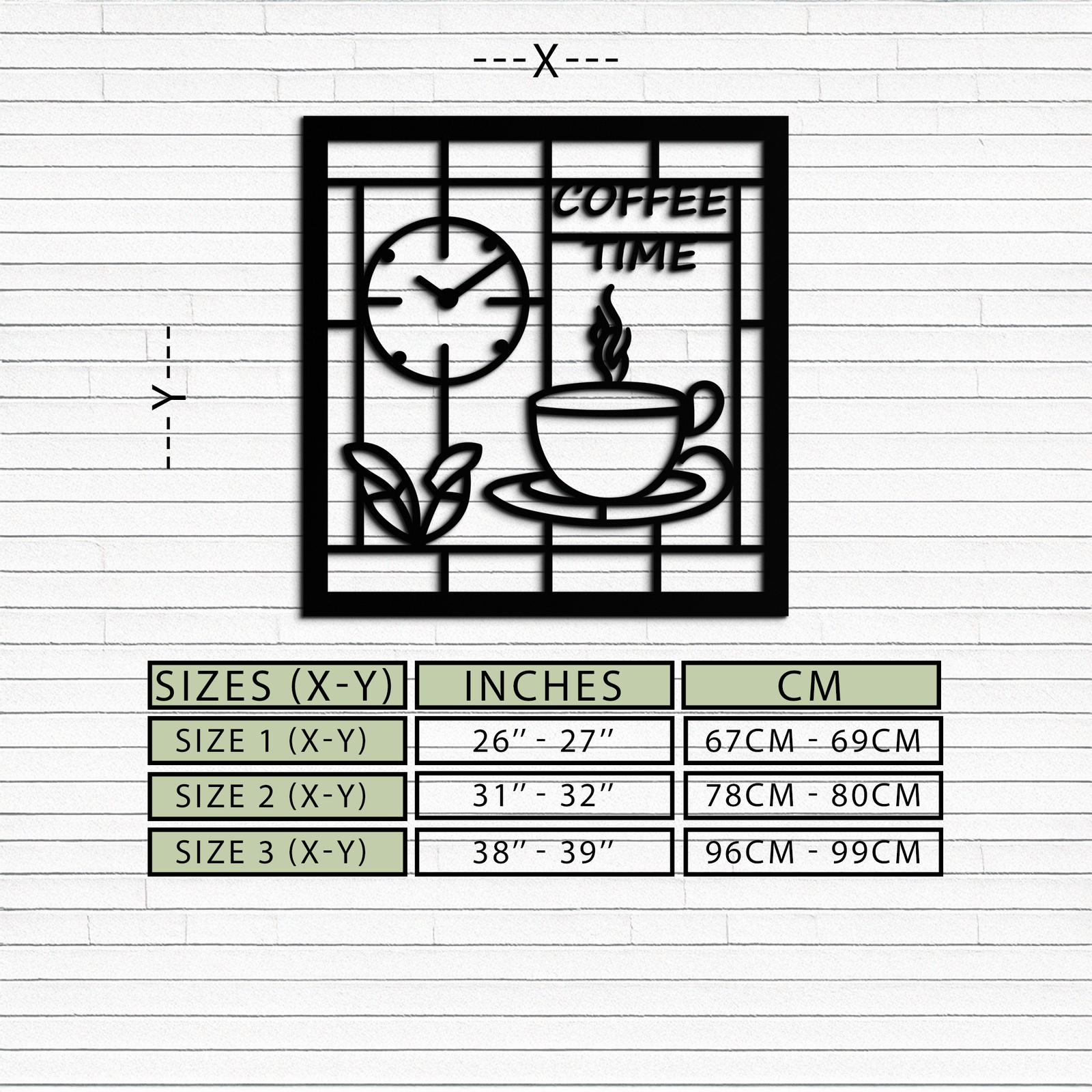 Coffee Time Metal Wall Art – Coffee Cup and Clock Design for Kitchen and Cafe Decor- KAF360