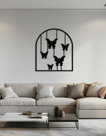 Kelebek Kemeri Metal Duvar Sanatı – Modern Doğa Dekoru için Zarif Asılı Kelebekler Silüeti - KAF361