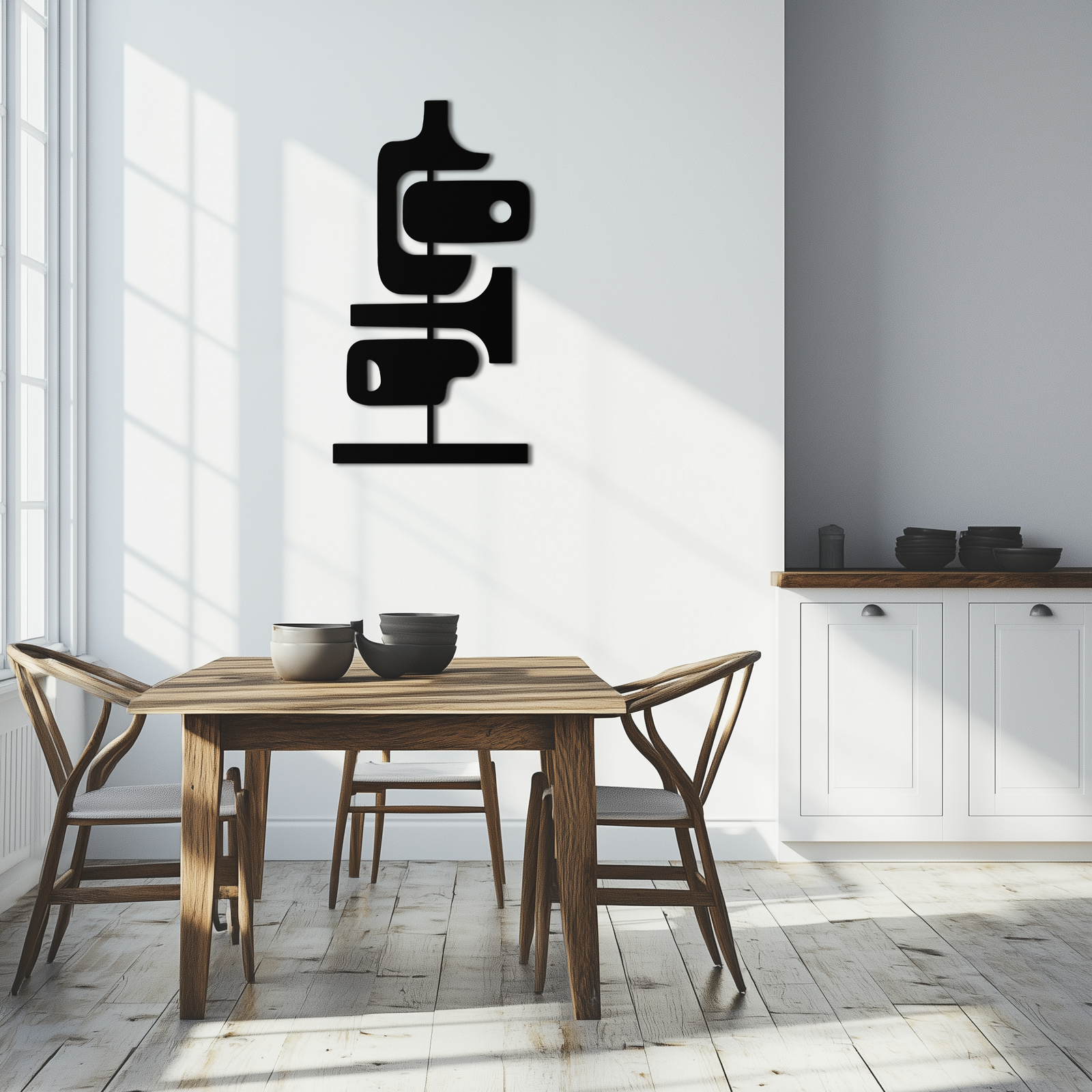 Modern Geometrik Kahve Kupası Metal Duvar Sanatı – Mutfak veya Kafe Dekoru için Soyut Minimalist Tasarım - KAF362