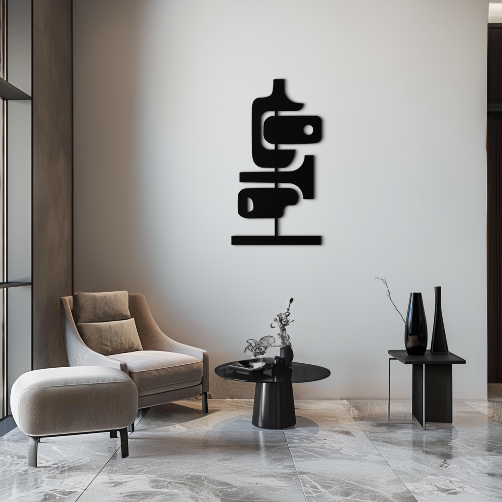 Modern Geometrik Kahve Kupası Metal Duvar Sanatı – Mutfak veya Kafe Dekoru için Soyut Minimalist Tasarım - KAF362
