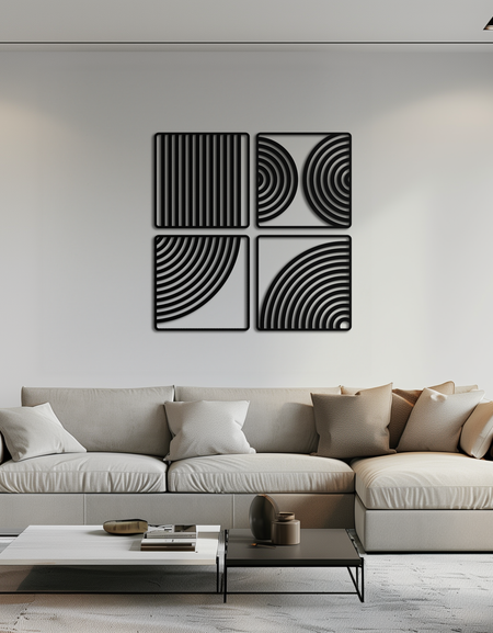 Geometric Pattern Metal Wall Art – 4-Piece Modern Minimalist Steel Decor- KAF363