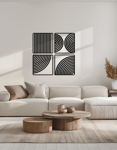 Geometric Pattern Metal Wall Art – 4-Piece Modern Minimalist Steel Decor- KAF363