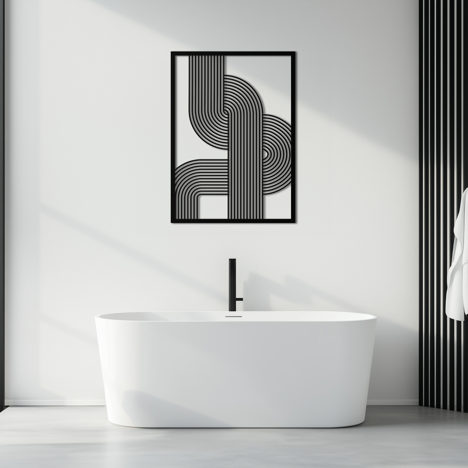 Geometric Curve Panel Metal Wall Art – Modern Abstract Steel Decor- KAF364