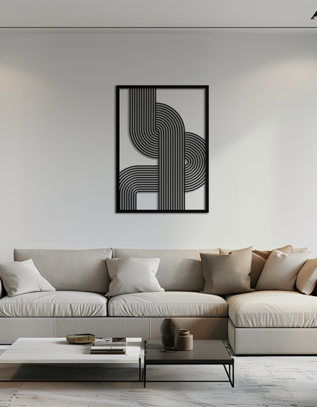 Geometric Curve Panel Metal Wall Art – Modern Abstract Steel Decor- KAF364