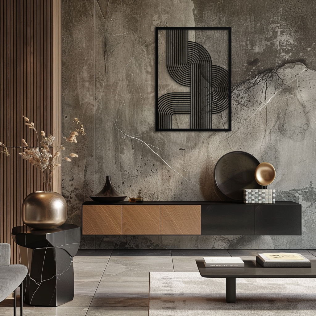 Geometric Curve Panel Metal Wall Art – Modern Abstract Steel Decor- KAF364