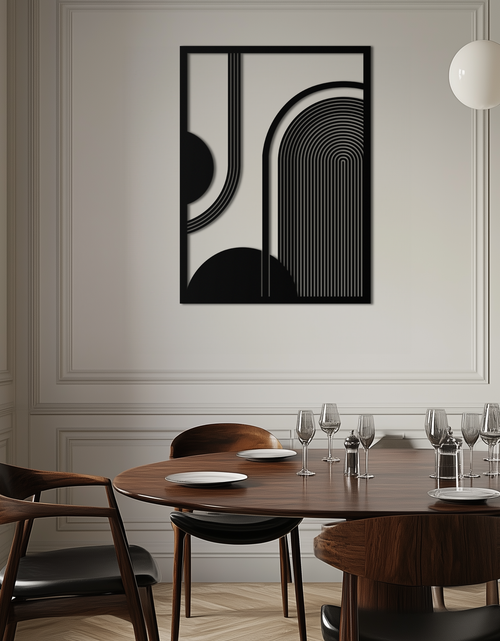 Resmi Galeri görüntüleyicisine yükleyin, Geometrik Yarım Daire Metal Duvar Sanatı – Minimalist Kemer ve Şekil Tasarımı- KAF365
