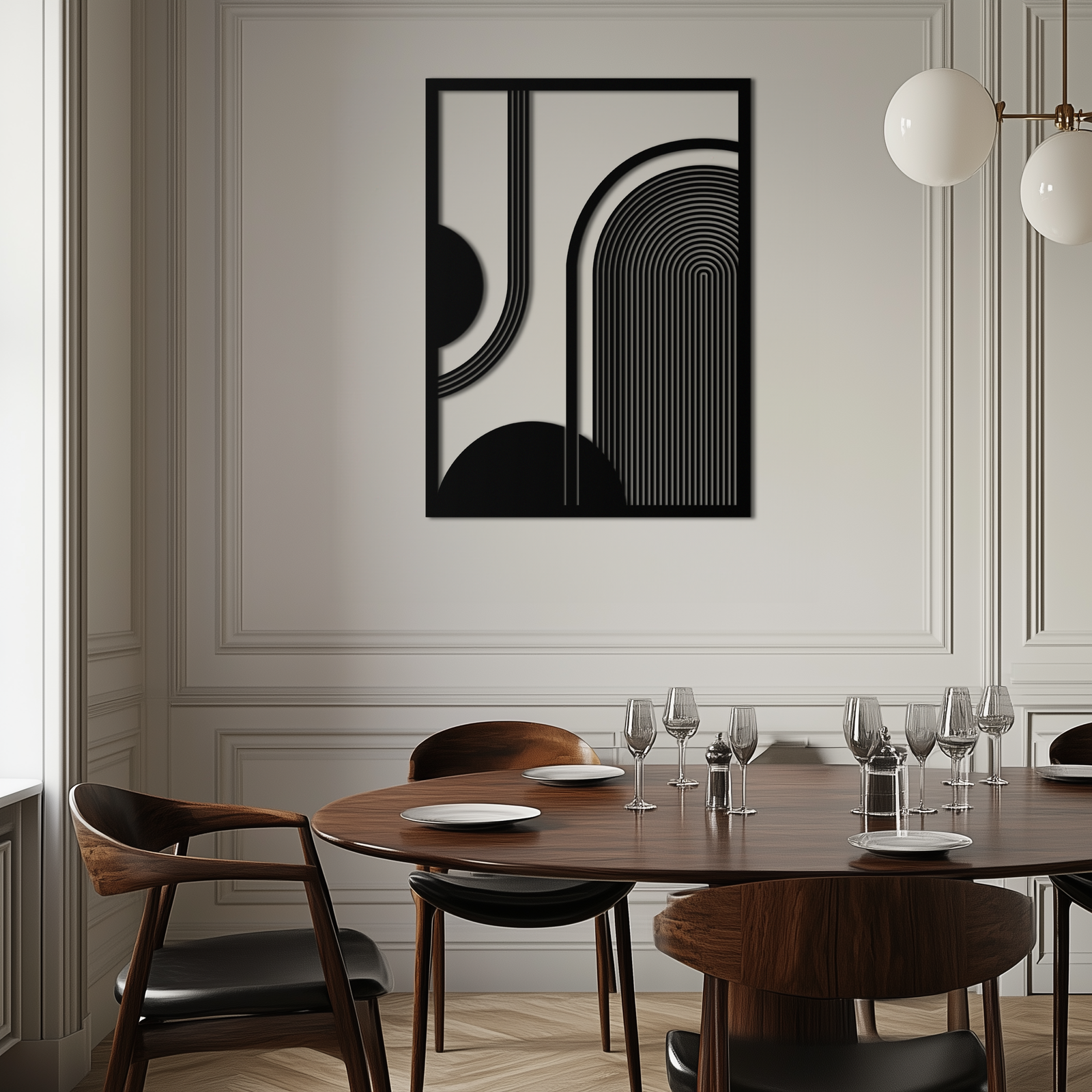Geometrik Yarım Daire Metal Duvar Sanatı – Minimalist Kemer ve Şekil Tasarımı- KAF365