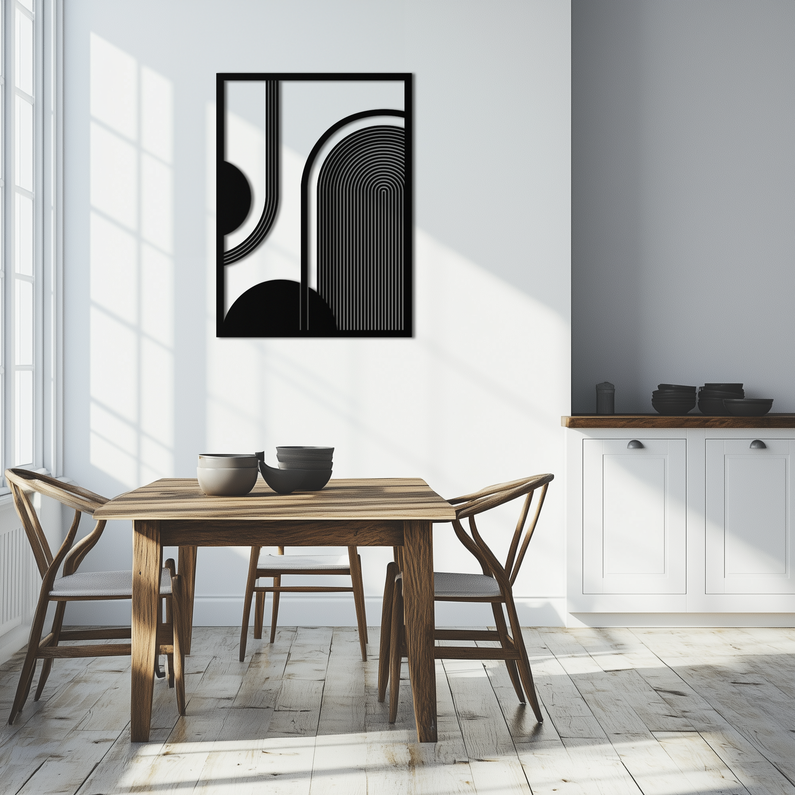 Geometrik Yarım Daire Metal Duvar Sanatı – Minimalist Kemer ve Şekil Tasarımı- KAF365