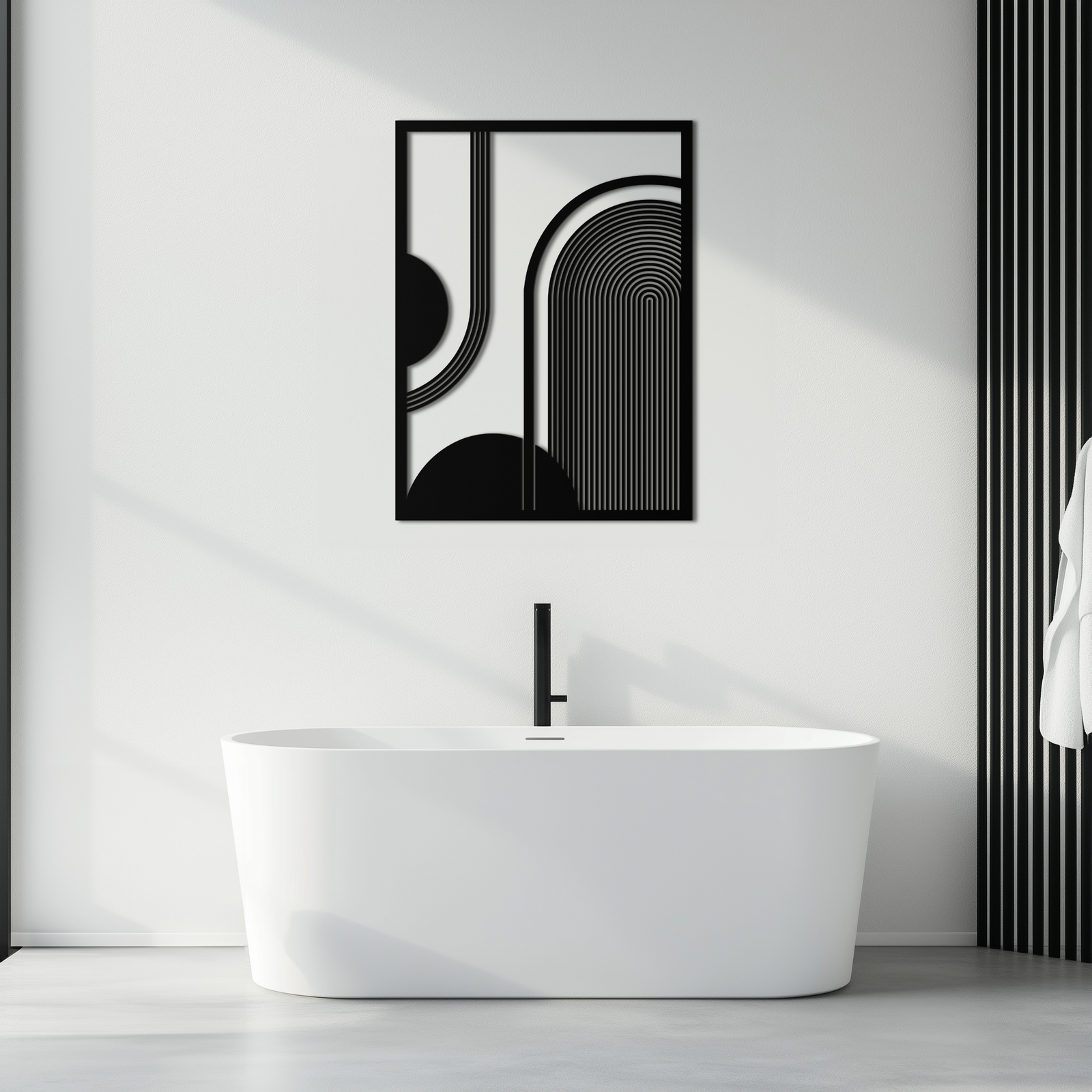 Geometrik Yarım Daire Metal Duvar Sanatı – Minimalist Kemer ve Şekil Tasarımı- KAF365
