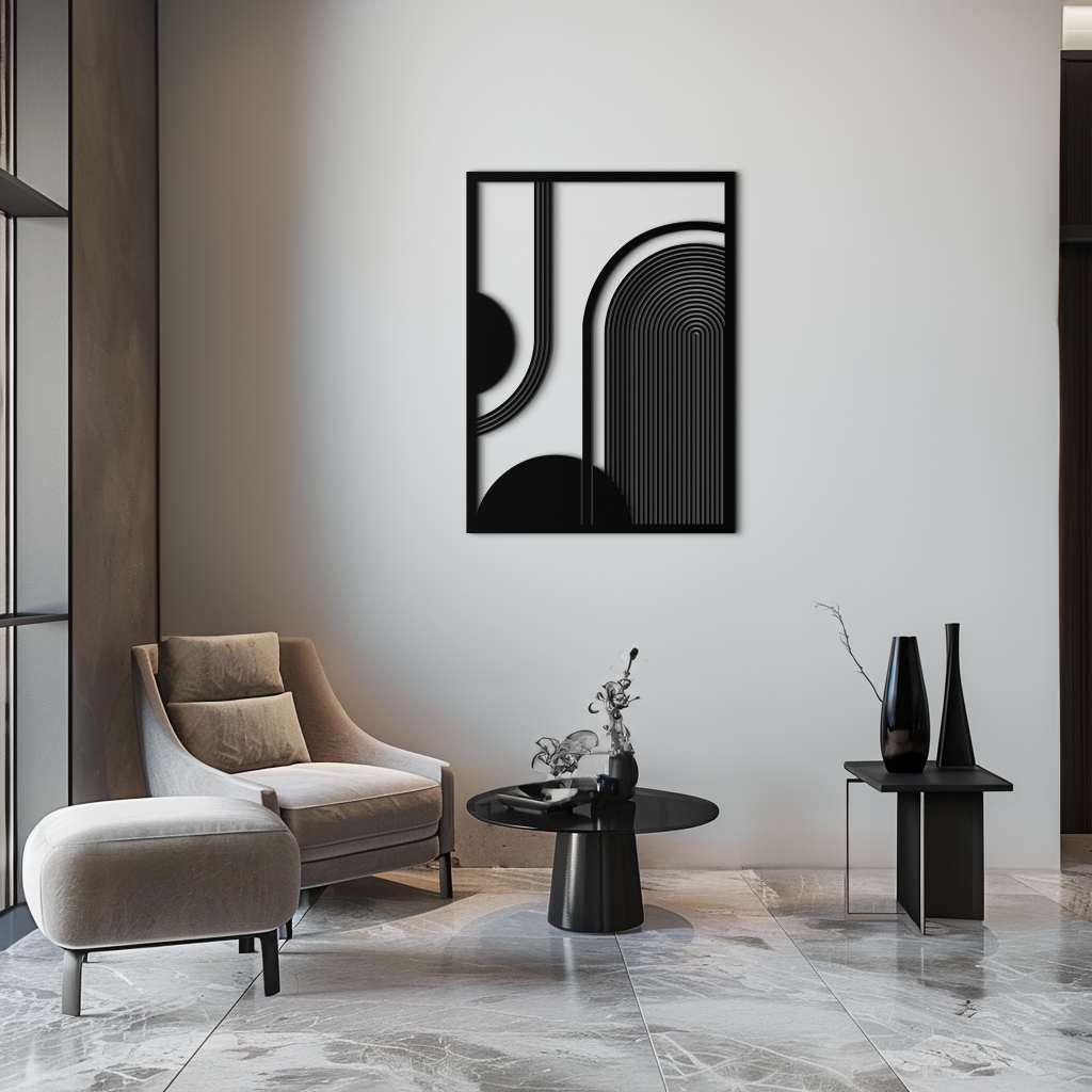 Geometrik Yarım Daire Metal Duvar Sanatı – Minimalist Kemer ve Şekil Tasarımı- KAF365