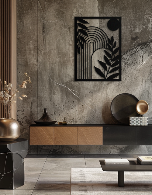 Load image into Gallery viewer, Modern Geometric Botanical Metal Wall Art – Abstract Nature-Inspired Steel Design- KAF366
