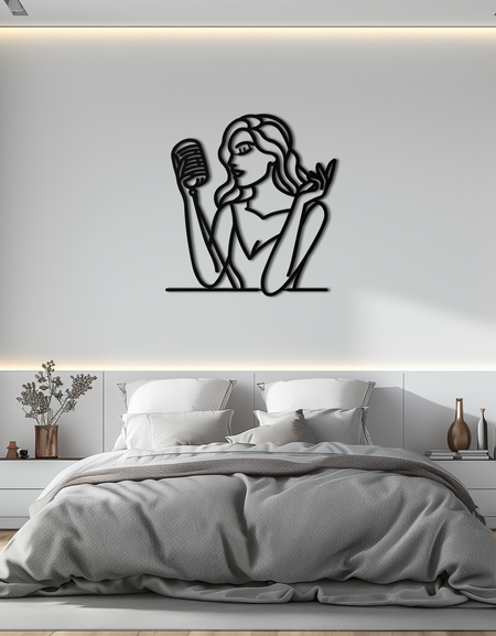 Şarkı Söyleyen Kadın Metal Duvar Sanatı – Modern Kadın Vokalist Silüeti- KAF367