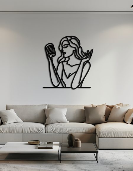 Şarkı Söyleyen Kadın Metal Duvar Sanatı – Modern Kadın Vokalist Silüeti- KAF367