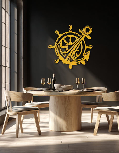 Load image into Gallery viewer, Anchor and Ship Wheel Metal Wall Art – Nautical Steel Decor for Sea Lovers- KAF368
