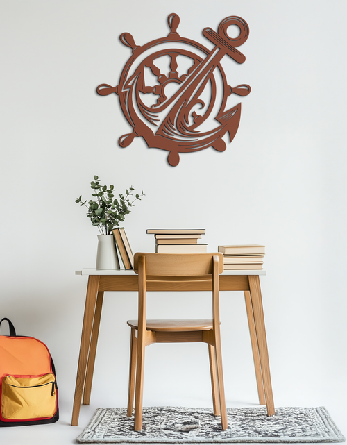 Load image into Gallery viewer, Anchor and Ship Wheel Metal Wall Art – Nautical Steel Decor for Sea Lovers- KAF368
