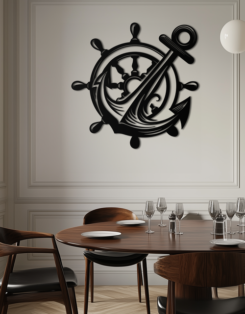 Load image into Gallery viewer, Anchor and Ship Wheel Metal Wall Art – Nautical Steel Decor for Sea Lovers- KAF368
