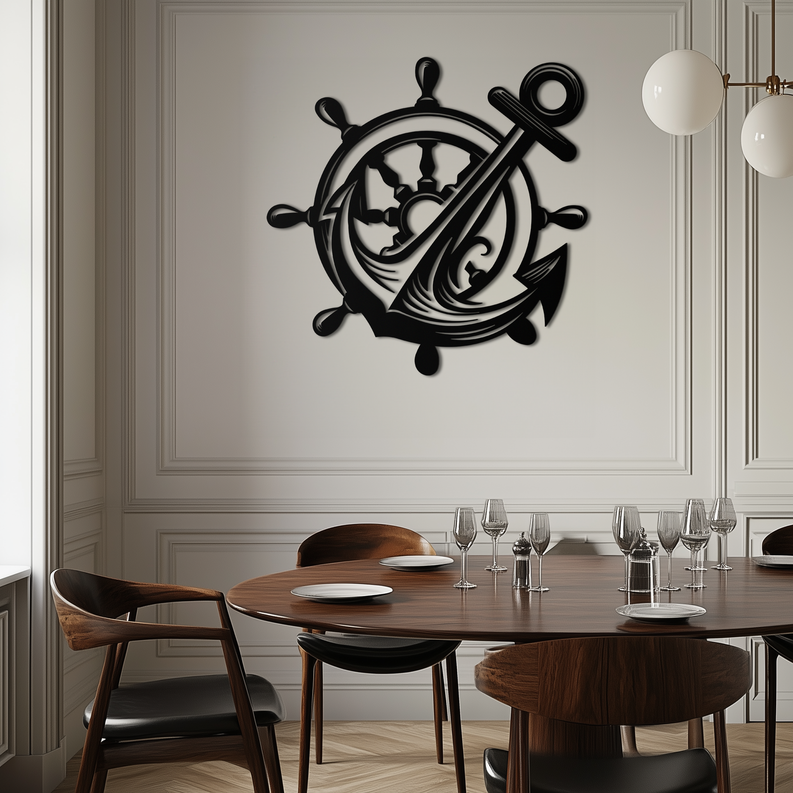 Anchor and Ship Wheel Metal Wall Art – Nautical Steel Decor for Sea Lovers- KAF368