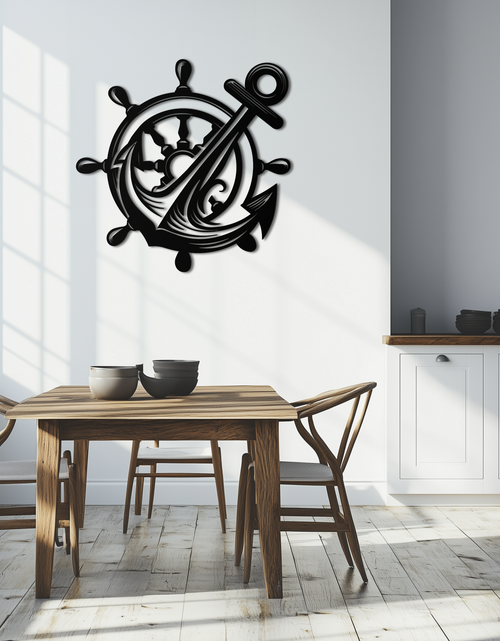 Load image into Gallery viewer, Anchor and Ship Wheel Metal Wall Art – Nautical Steel Decor for Sea Lovers- KAF368
