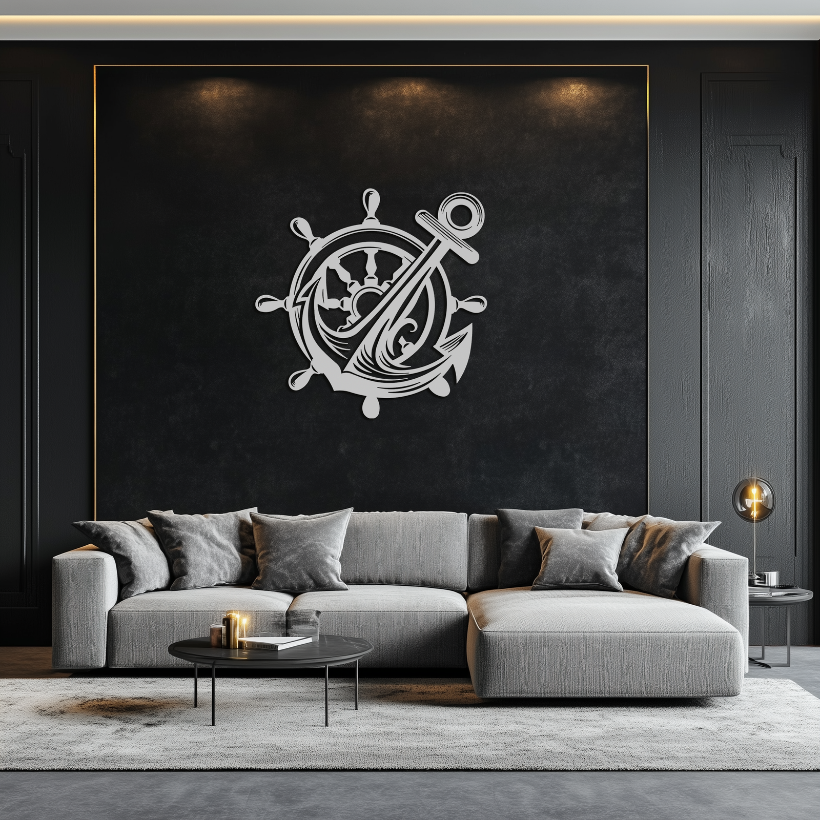Anchor and Ship Wheel Metal Wall Art – Nautical Steel Decor for Sea Lovers- KAF368