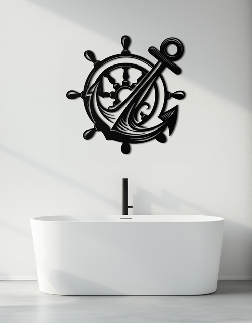 Load image into Gallery viewer, Anchor and Ship Wheel Metal Wall Art – Nautical Steel Decor for Sea Lovers- KAF368
